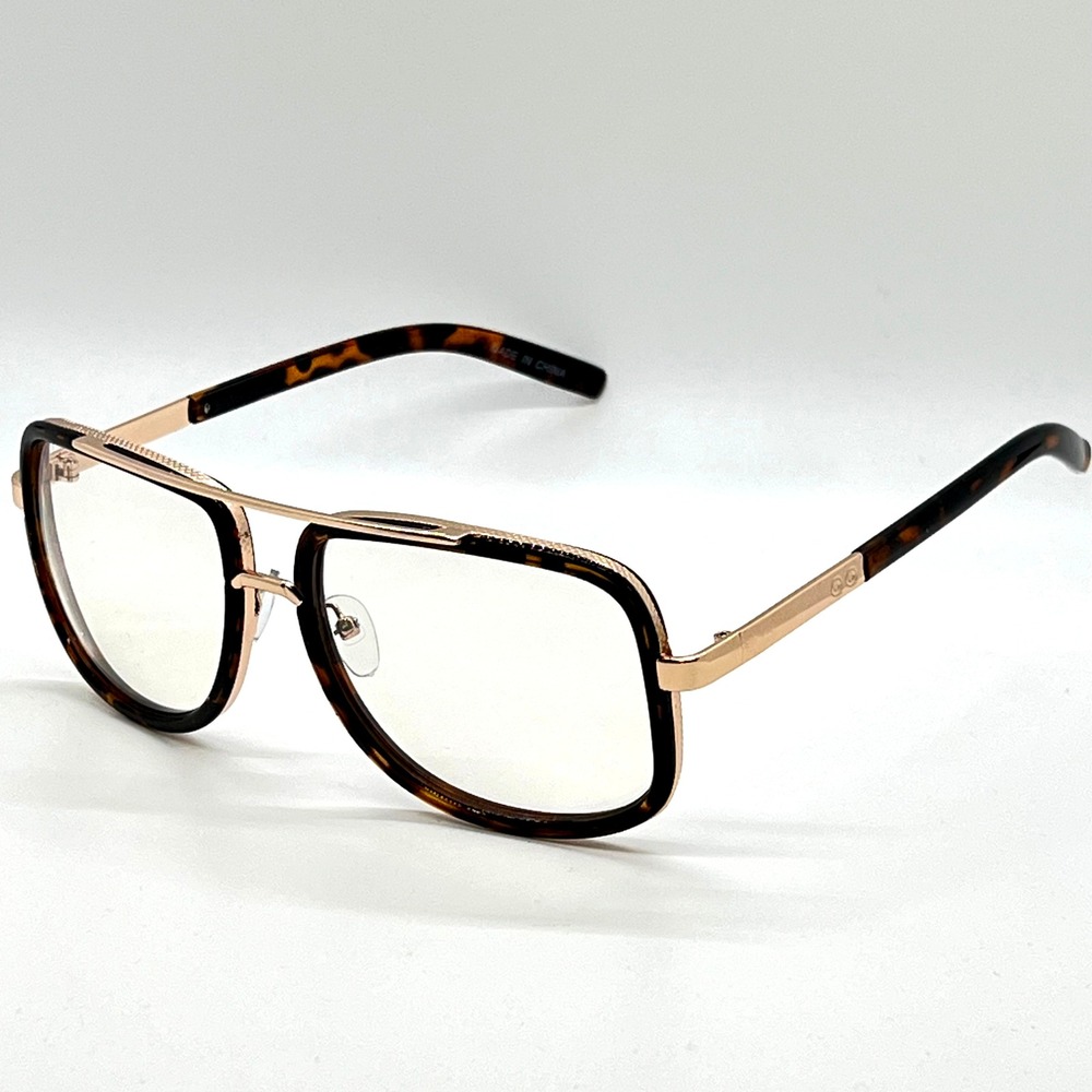 Aviator Glasses Tortoise Shell Frame Gold Accent Clear Lens Fashion Festival New